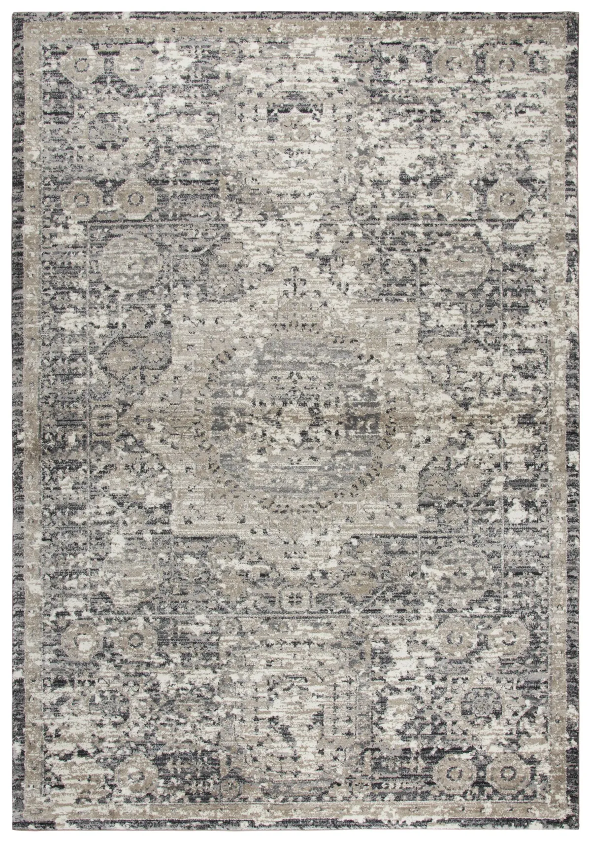 Panache Gray/Natural Central Medallion Distress  Polypropylene 6'7" x 9'6" Rectangle Rug