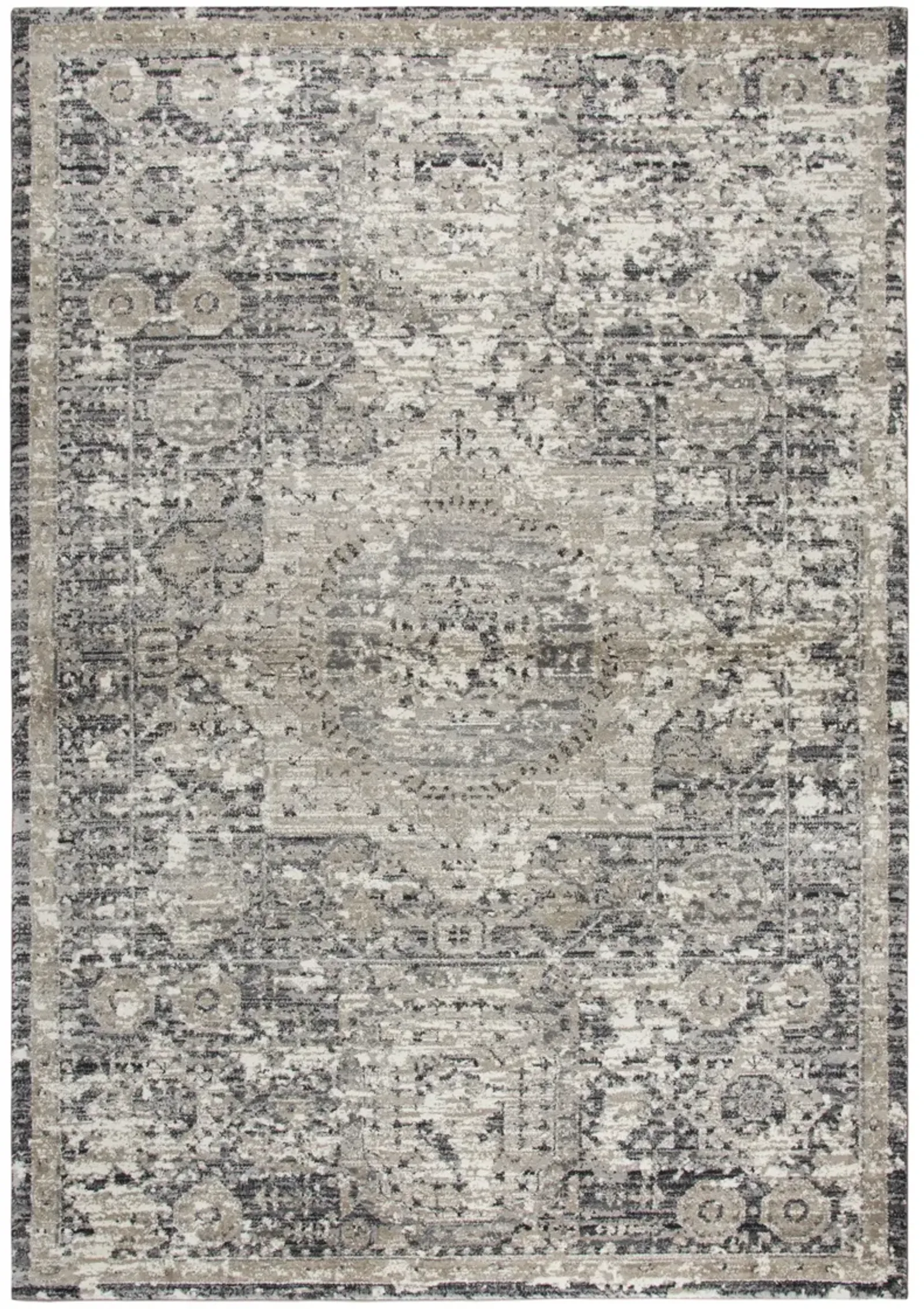 Panache Gray/Natural Central Medallion Distress  Polypropylene 6'7" x 9'6" Rectangle Rug