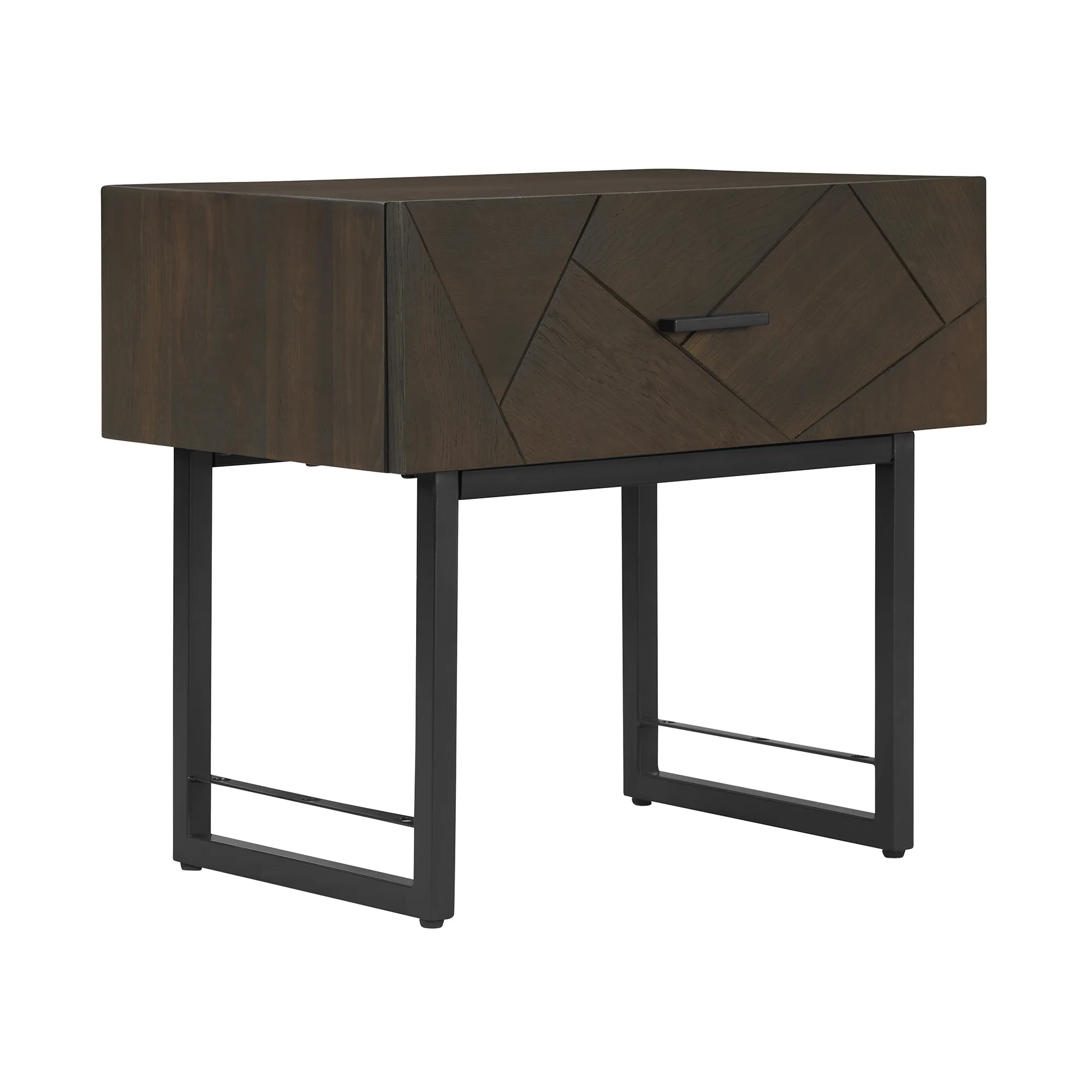 Marquis 1 Drawer Oak Wood Nightstand with Black Metal Legs