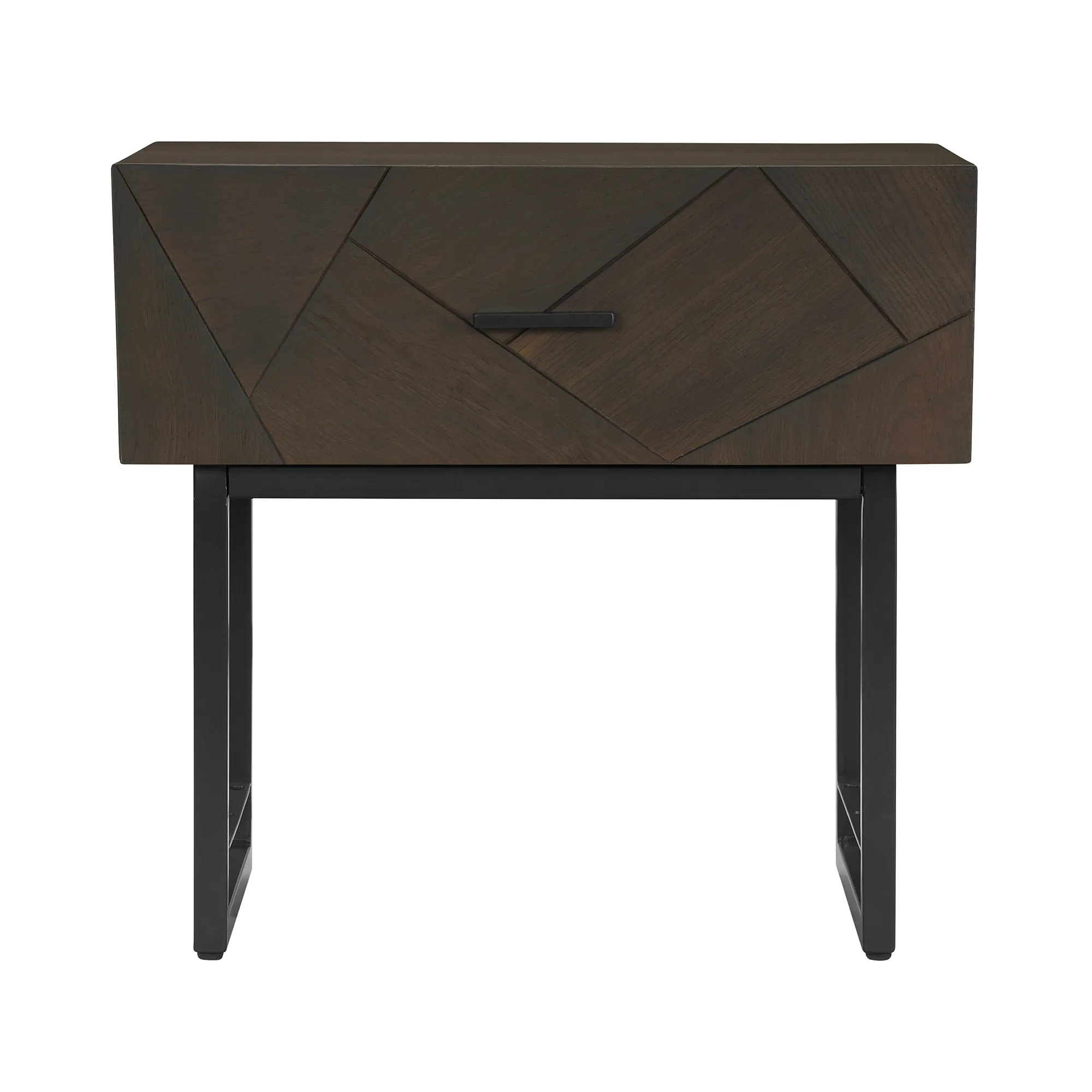 Marquis 1 Drawer Oak Wood Nightstand with Black Metal Legs