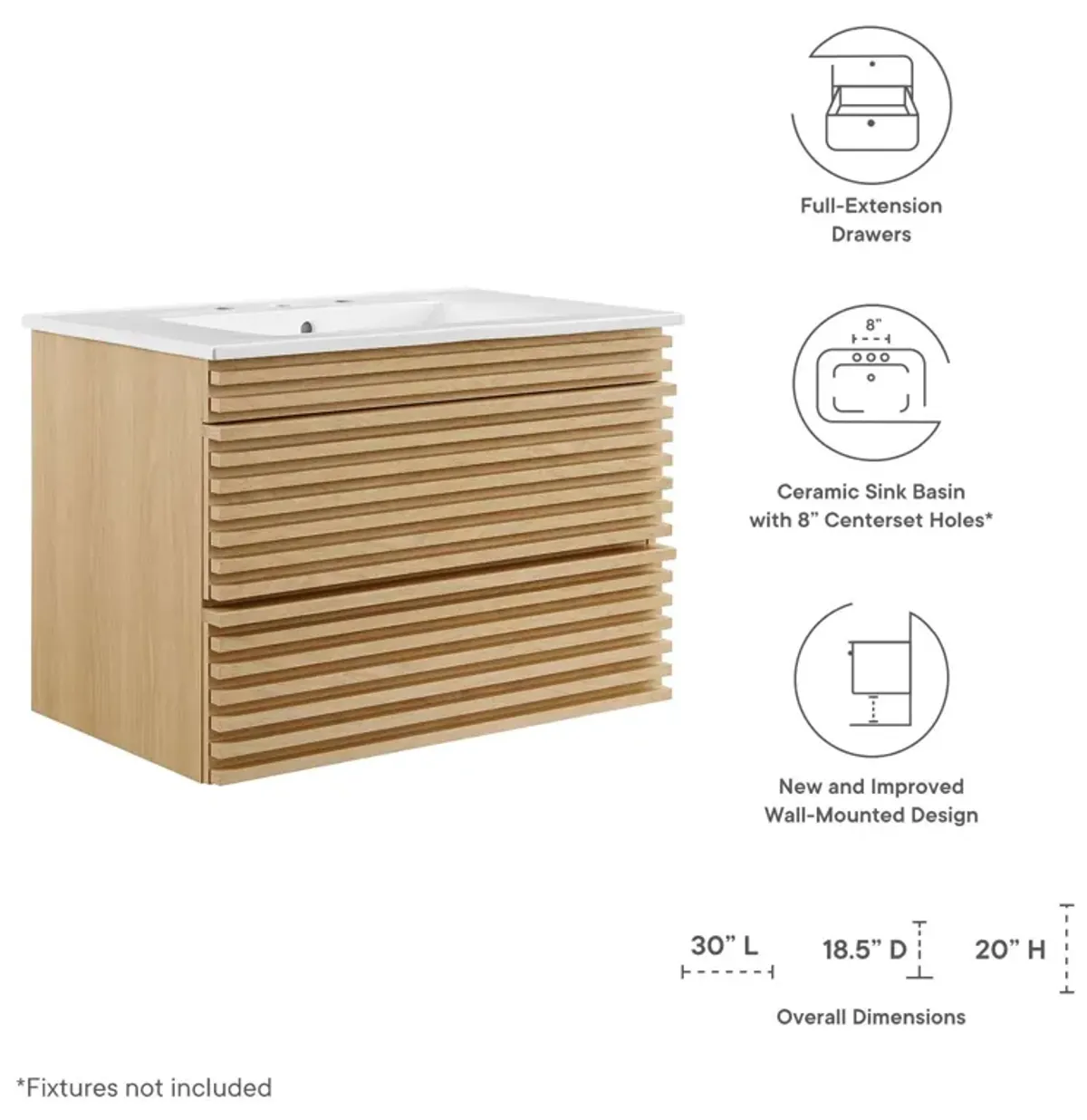 Render 30" Wall-Mount Bathroom Vanity