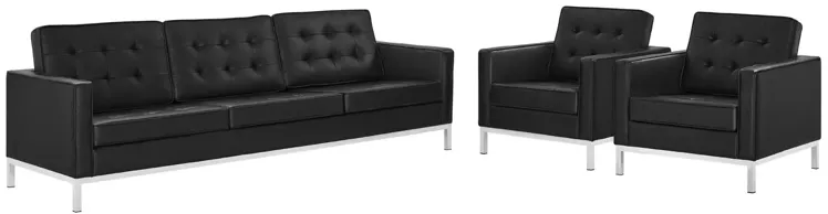 Loft 3 Piece Tufted Upholstered Faux Leather Set