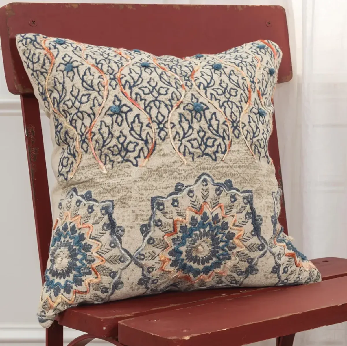 Medallion With Vining Accents Rust Pillow