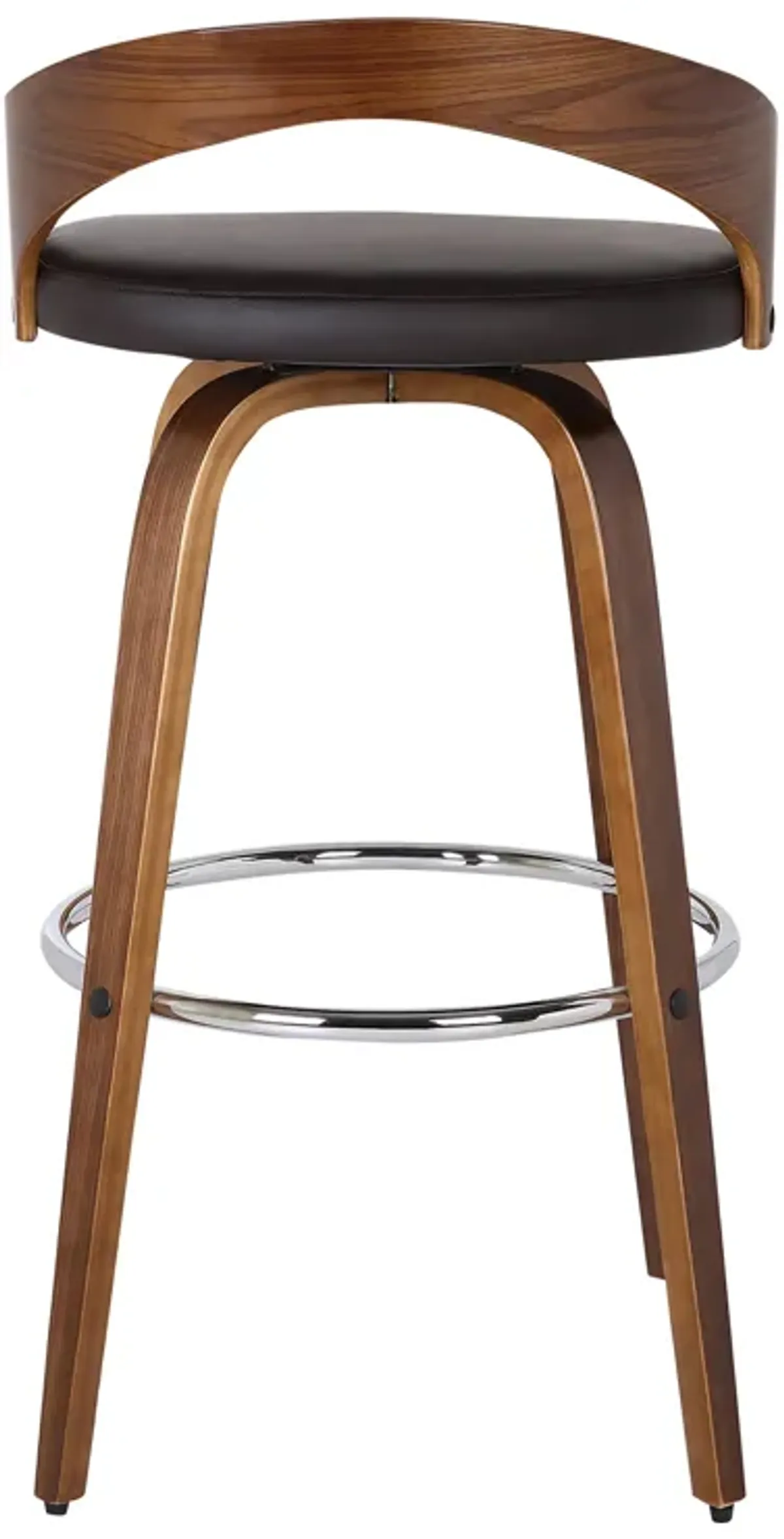 Sonia 30" Bar Height Swivel Brown Faux Leather and Walnut Wood Bar Stool