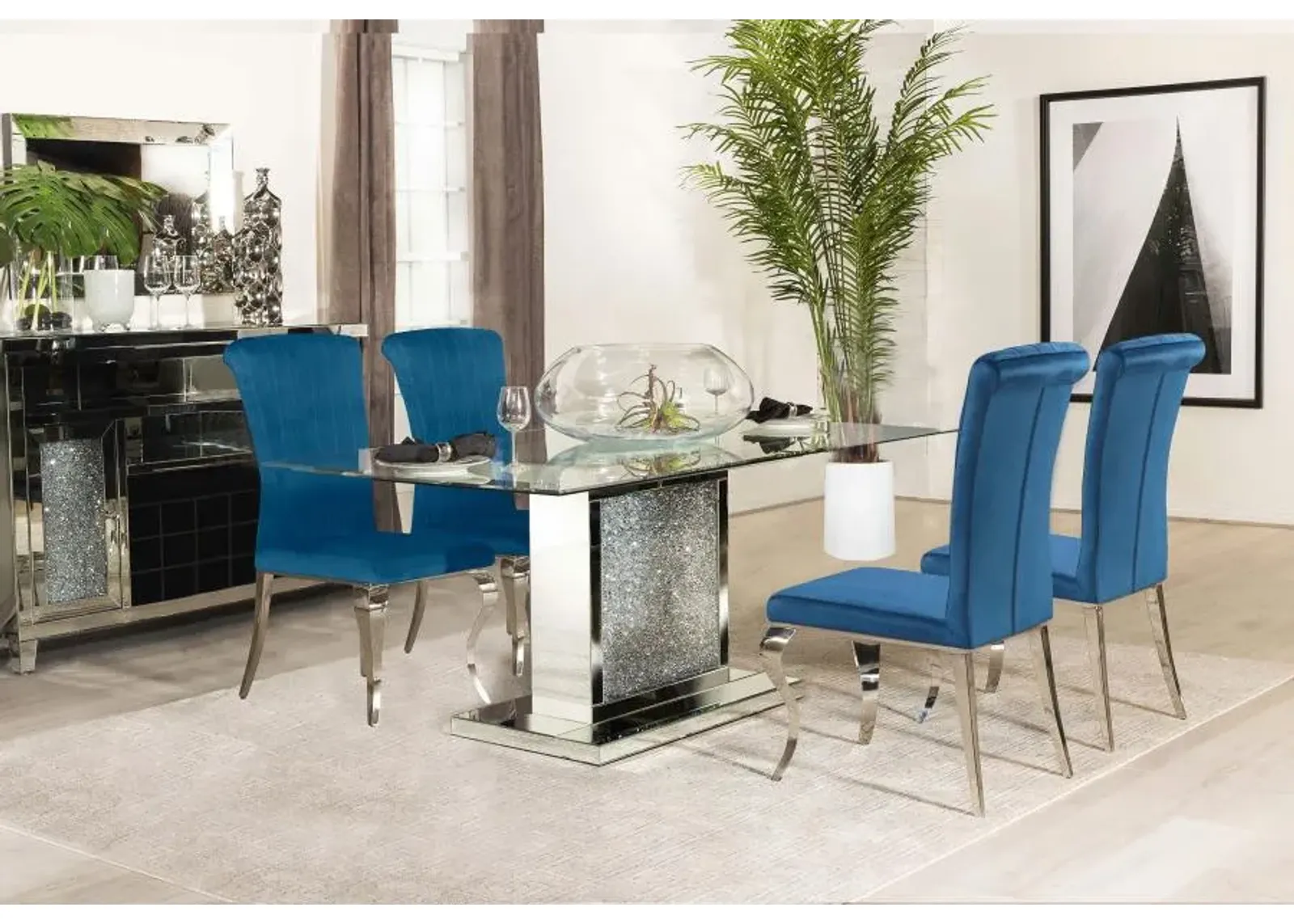 Marilyn 5-piece Rectangular Dining Set Mirror and Teal