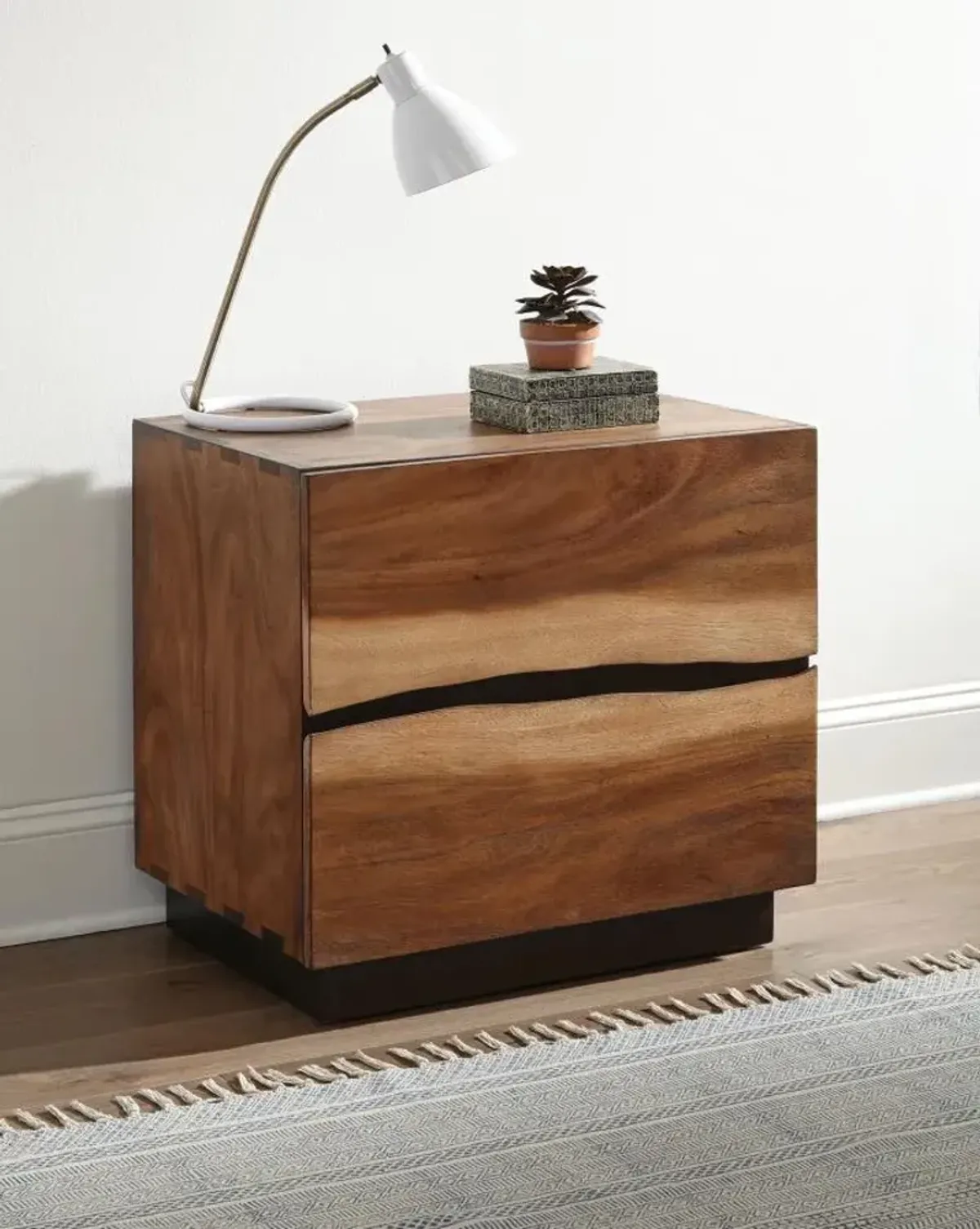 Tate 2-Drawer Nightstand Smokey Walnut And Coffee Bean