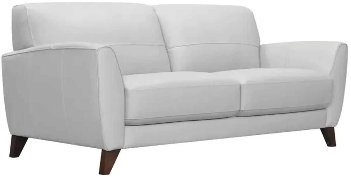 Jedd Contemporary Sofa in Genuine Dove Gray Leather with Brown Wood Legs