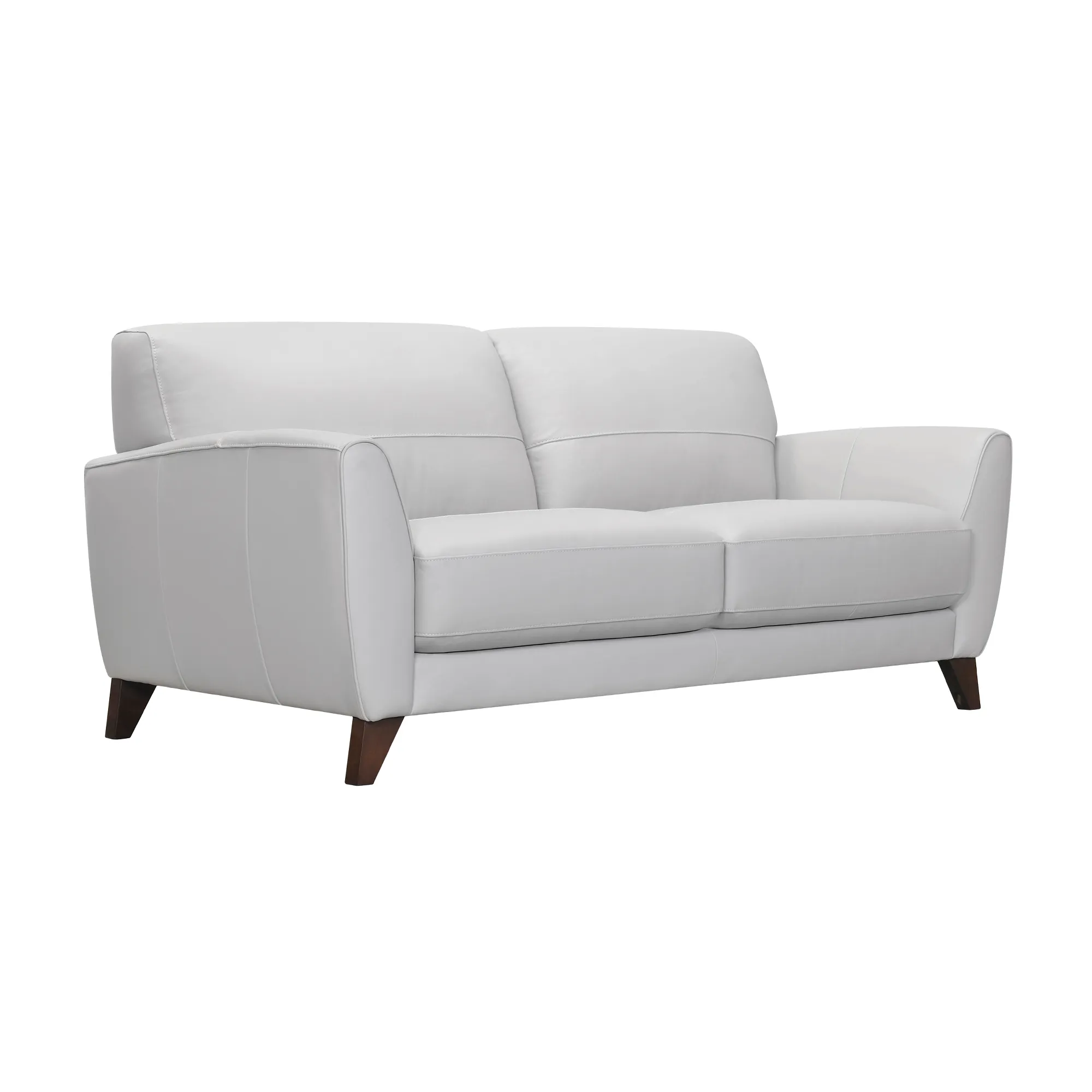 Jedd Contemporary Sofa in Genuine Dove Gray Leather with Brown Wood Legs