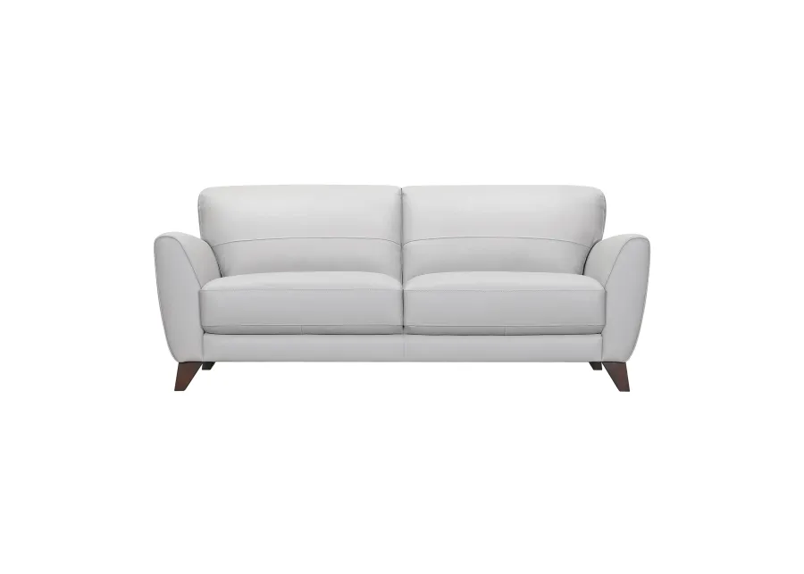 Jedd Contemporary Sofa in Genuine Dove Gray Leather with Brown Wood Legs