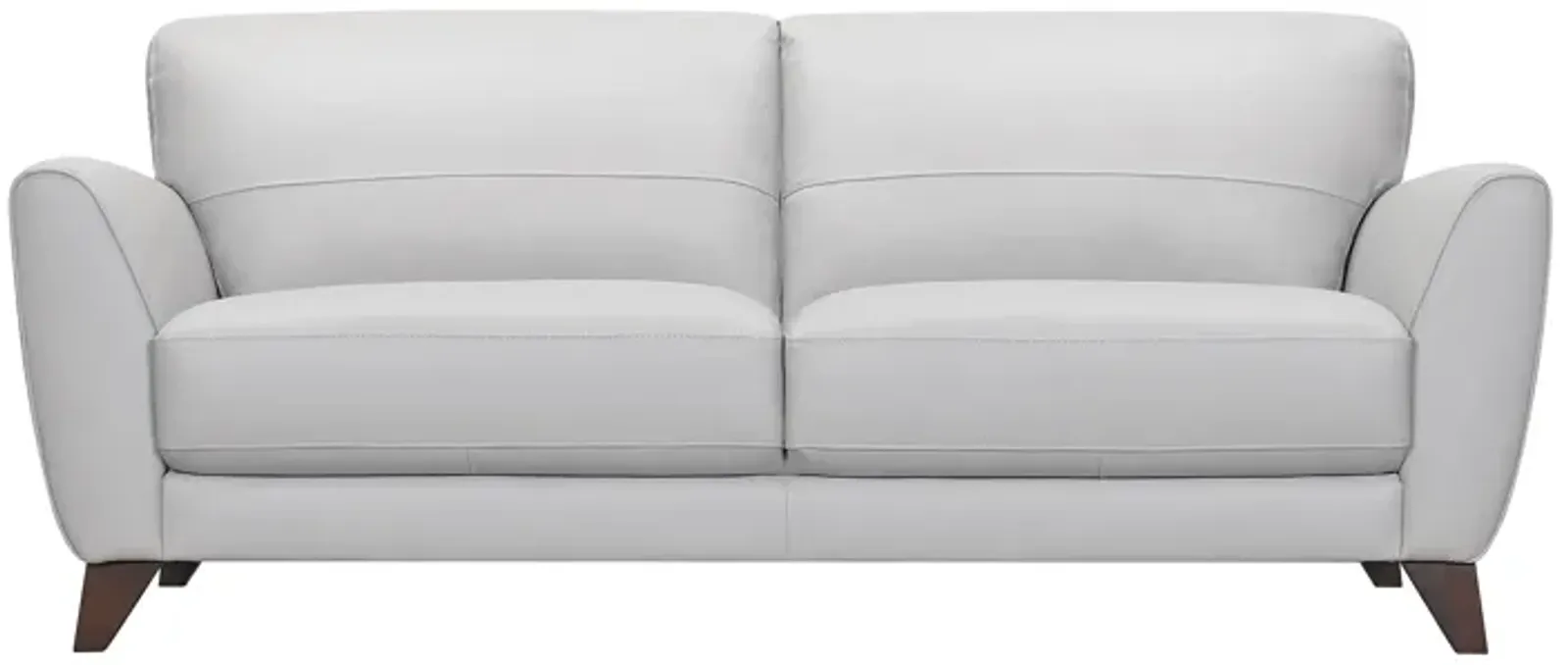 Jedd Contemporary Sofa in Genuine Dove Gray Leather with Brown Wood Legs