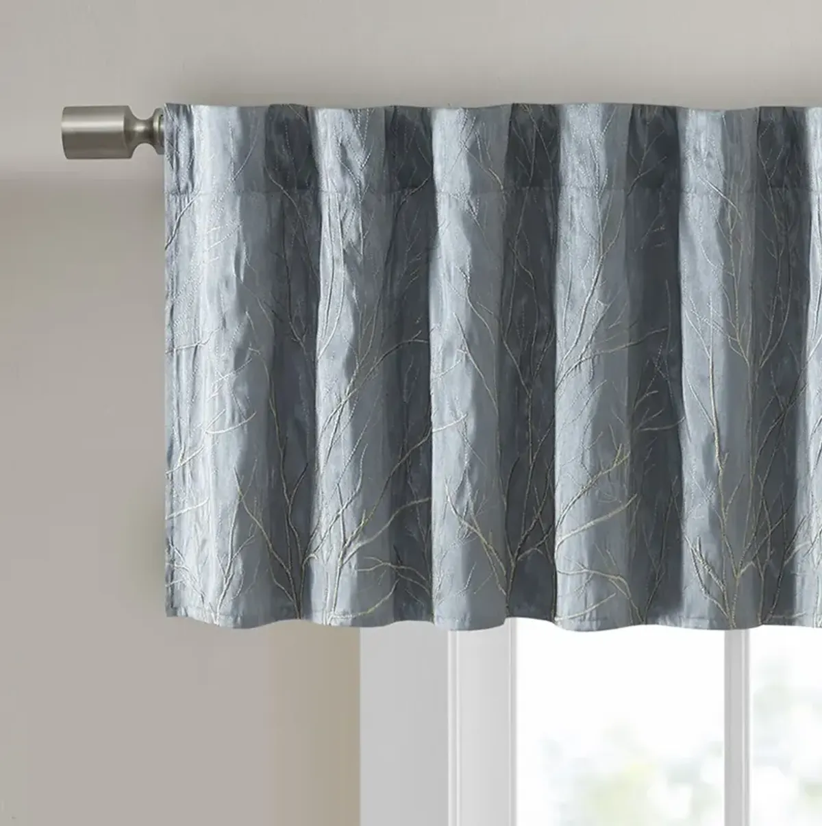 Madison Park Andora Blue Faux Silk Embroidered Window Valance