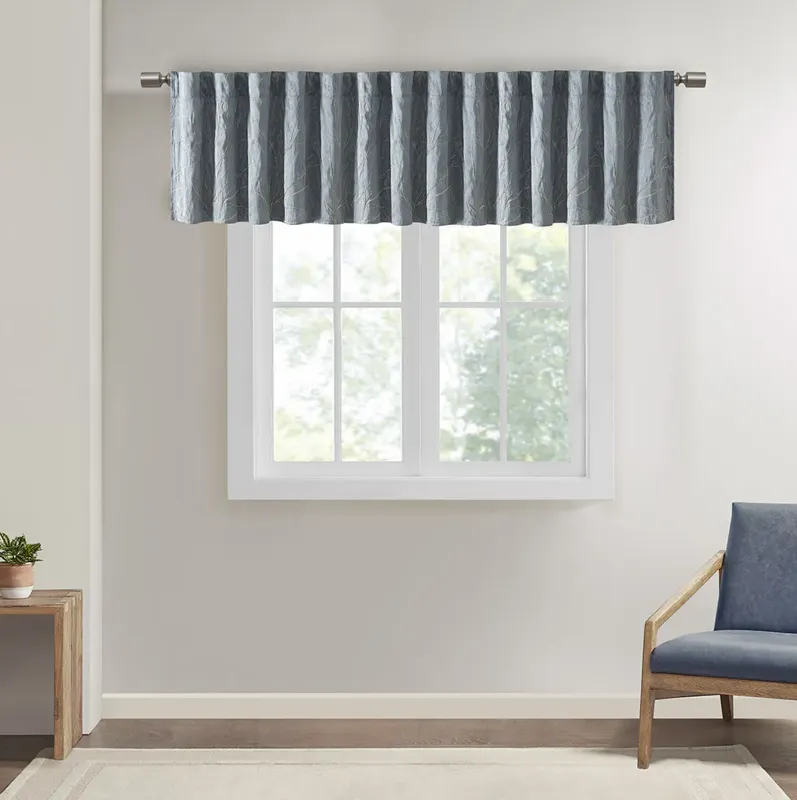 Madison Park Andora Blue Faux Silk Embroidered Window Valance