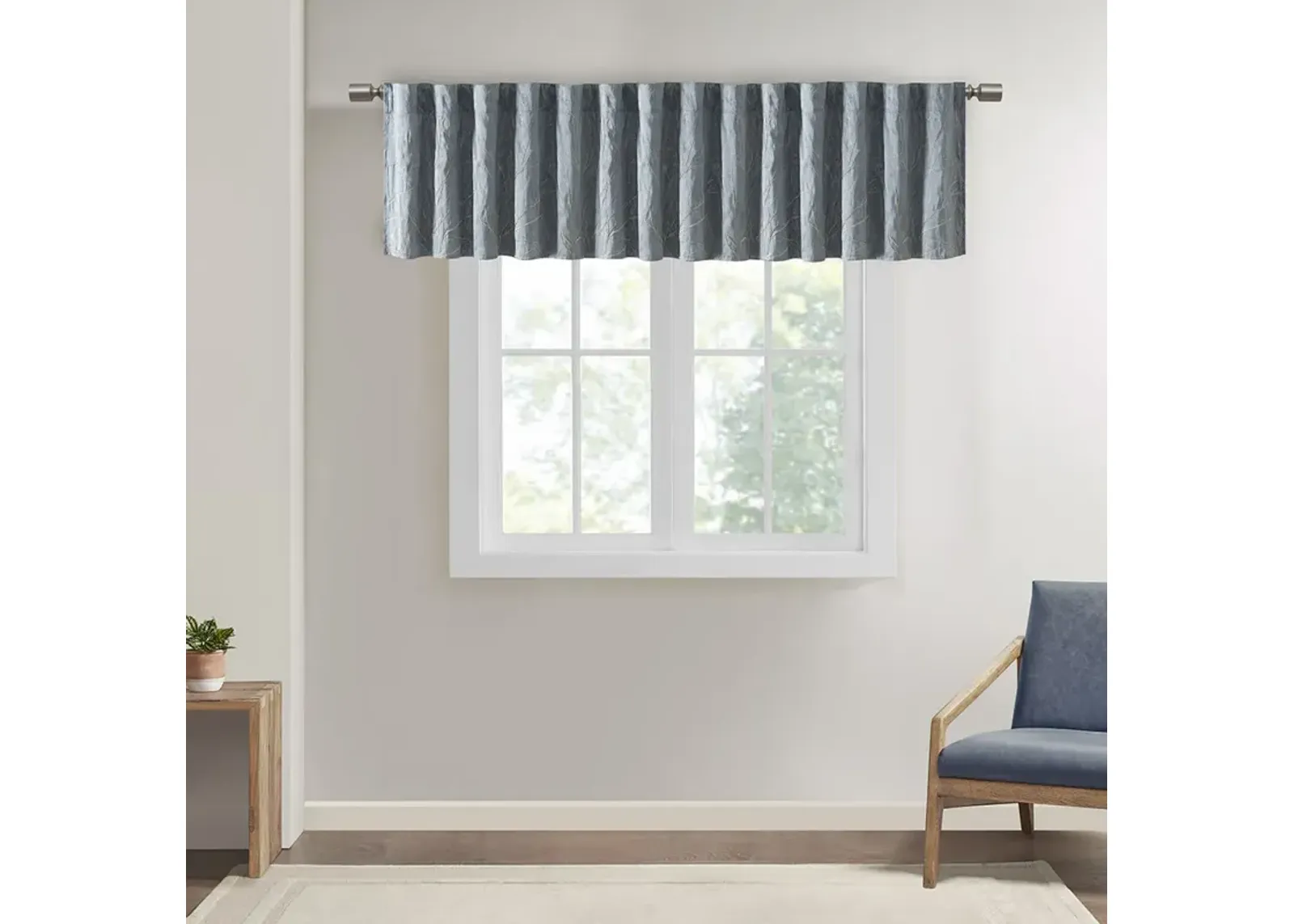 Madison Park Andora Blue Faux Silk Embroidered Window Valance