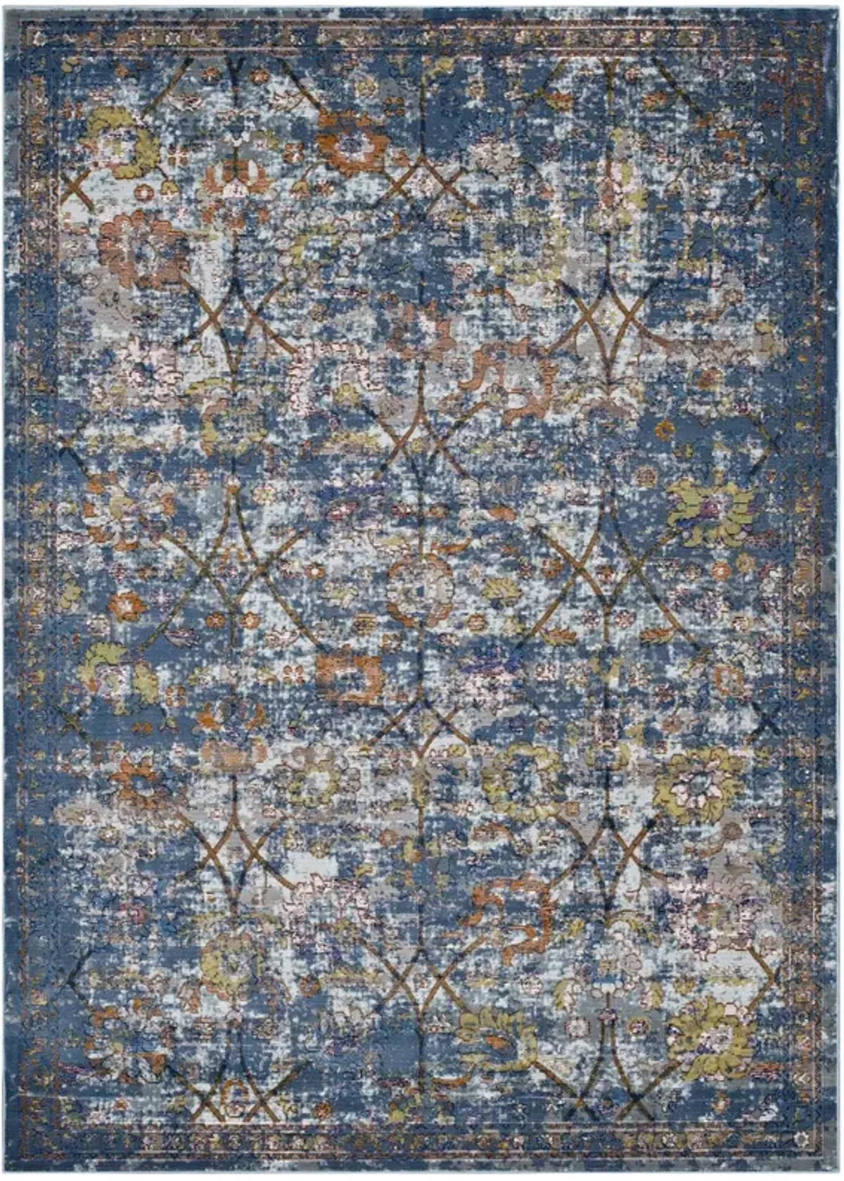 Minu Distressed Floral Lattice 4x6 Area Rug