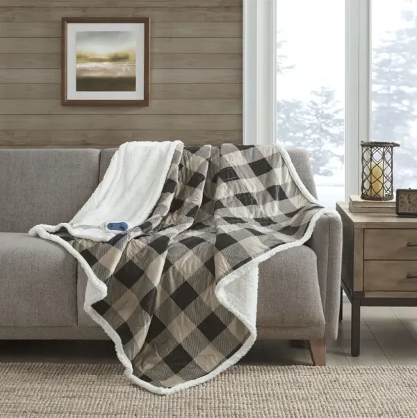 Woolrich Linden Tan Oversized Mink to Berber Heated Throw
