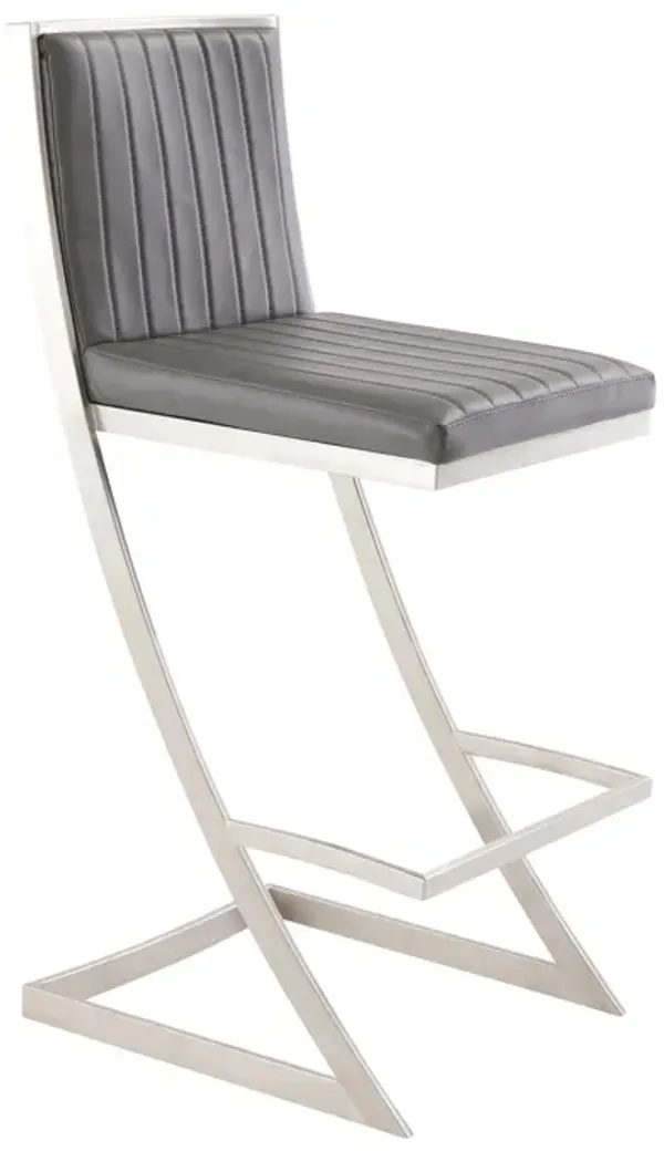 Marc 30" Vintage Gray Faux Leather and Brushed Stainless Steel Bar Stool