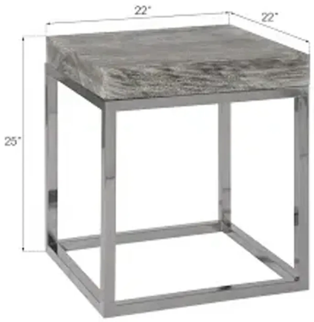 hayden end table, gray stone finish, square, black nickel base