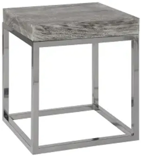 hayden end table, gray stone finish, square, black nickel base