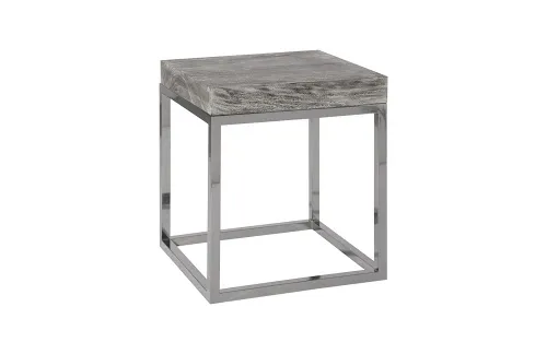 hayden end table, gray stone finish, square, black nickel base