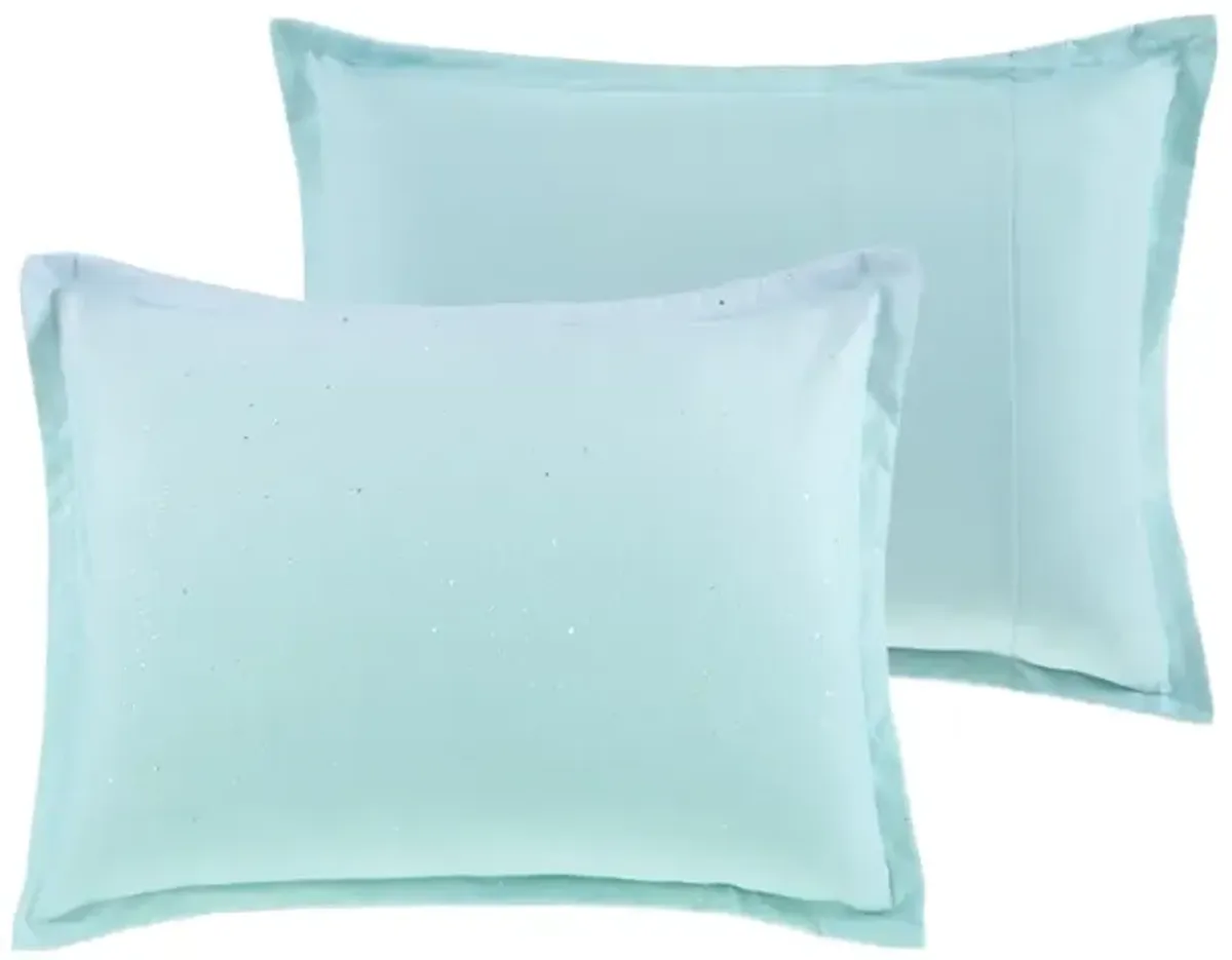 Mi Zone Glimmer Aqua Metallic Glitter Printed Reversible Duvet Cover Set