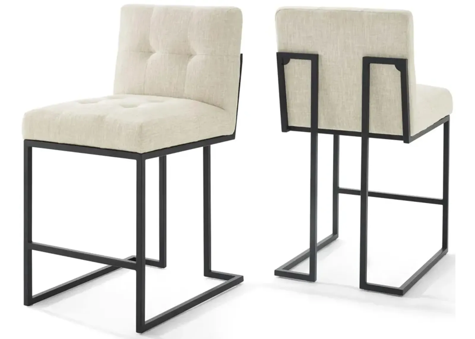 Privy Black Stainless Steel Upholstered Fabric Counter Stool Set of 2