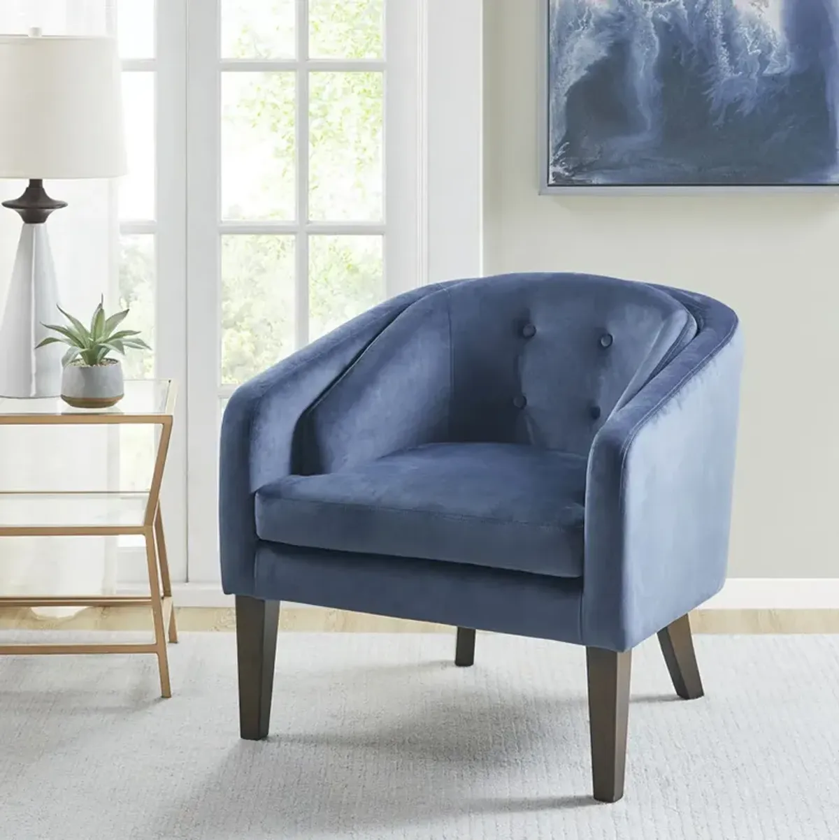 Madison Park Ian Blue Upholstered Tufted Mid-Century Accent Chair