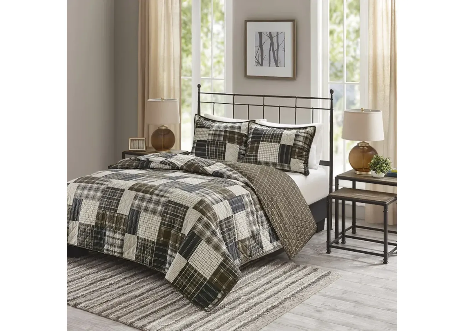 Madison Park Timber Black/Brown 3 Piece Reversible Printed Quilt Set