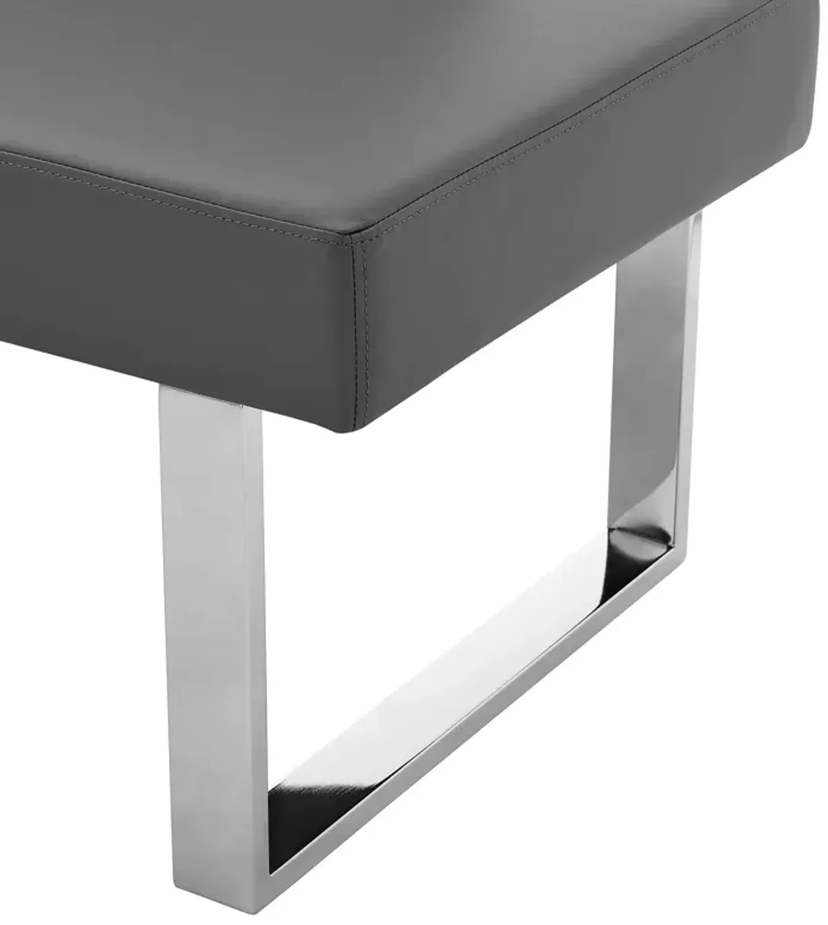 Amanda Contemporary Nook Corner Dining Bench in Gray Faux Leather and Chrome Finish