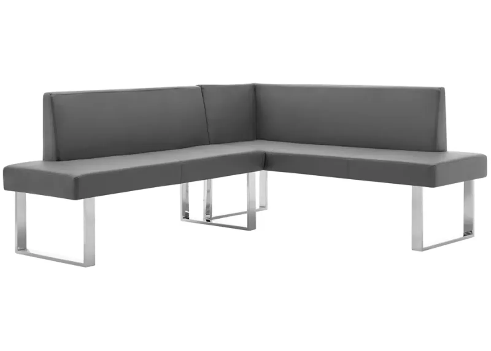 Amanda Contemporary Nook Corner Dining Bench in Gray Faux Leather and Chrome Finish