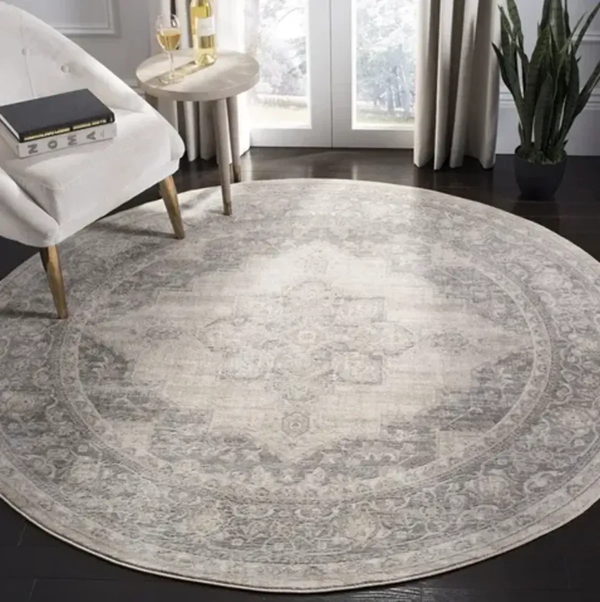 Brentwood 865 Cream / Grey 3' X 3' Round Round Powerloomed Rug