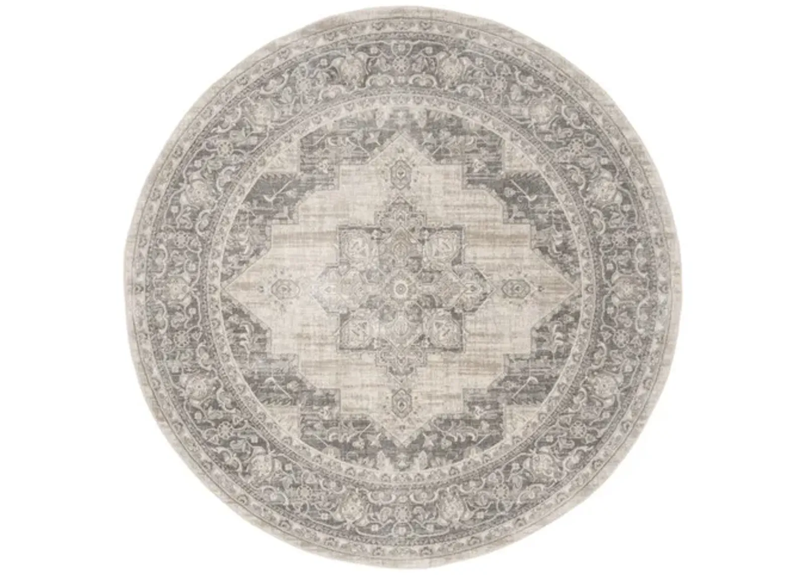 Brentwood 865 Cream / Grey 3' X 3' Round Round Powerloomed Rug