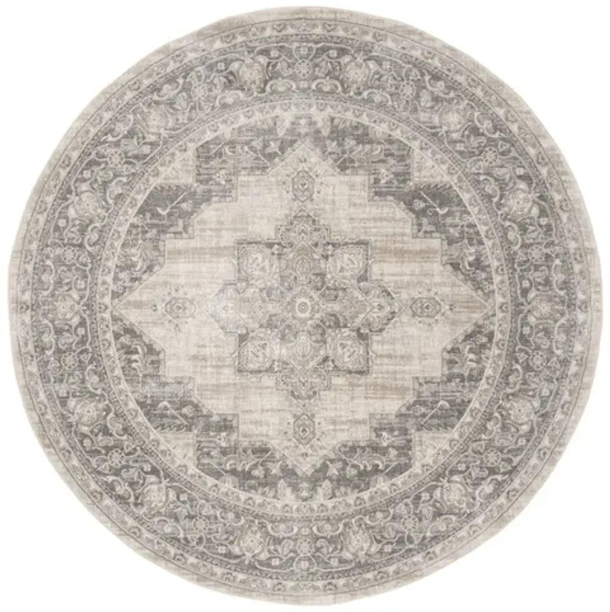 Brentwood 865 Cream / Grey 3' X 3' Round Round Powerloomed Rug