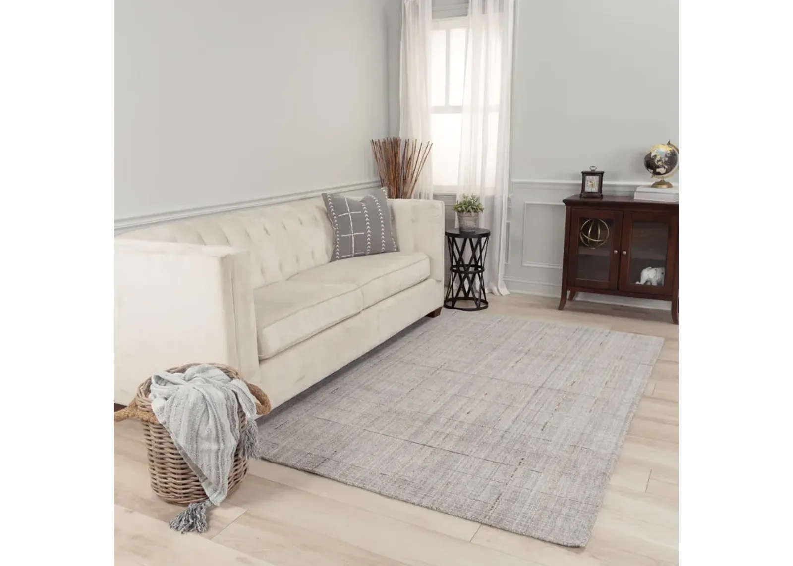 Kiki Ivory/Brown Solid/Tone on Tone  Wool 9'6"X13'6" rectangle Rug