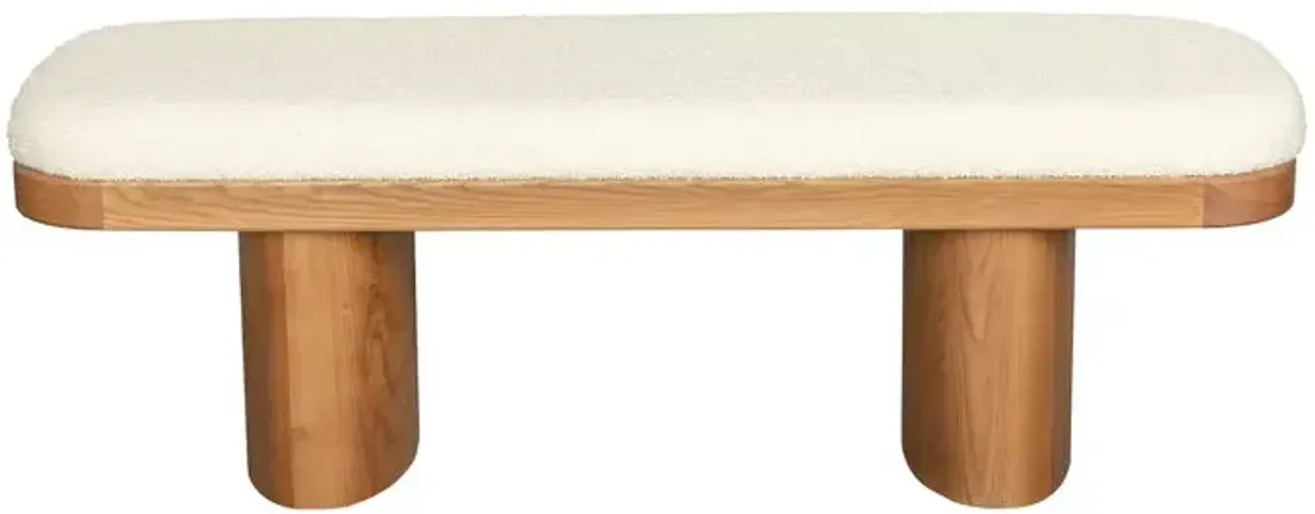 Ollie White Boucle Wooden Bench