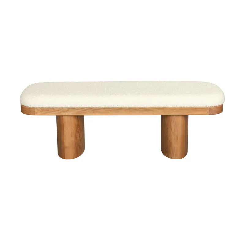 Ollie White Boucle Wooden Bench