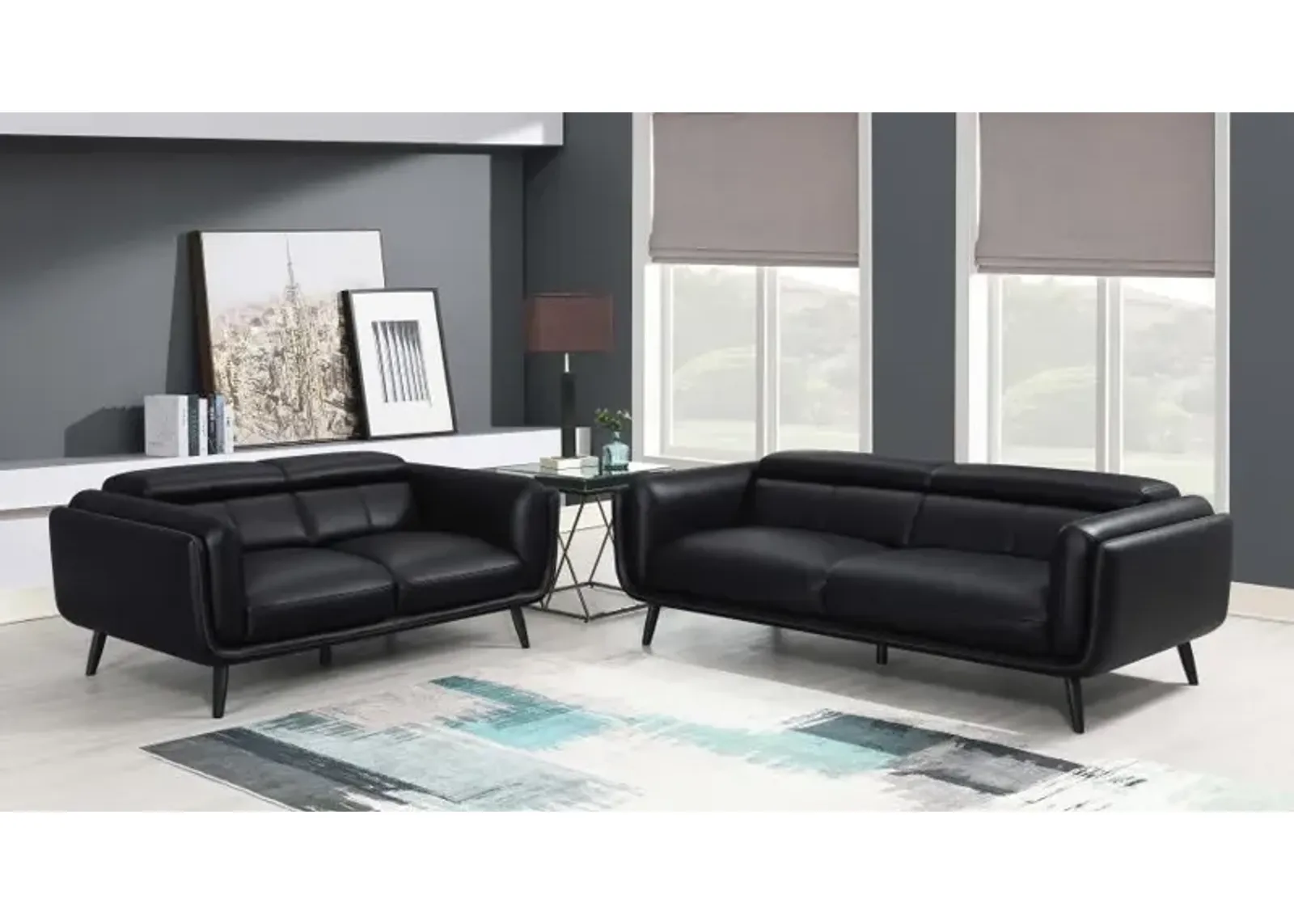 Shania 2-piece Track Arms Living Room Set Black