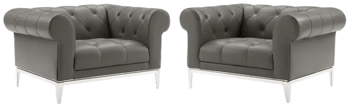 Idyll Tufted Upholstered Leather Armchair Set of 2