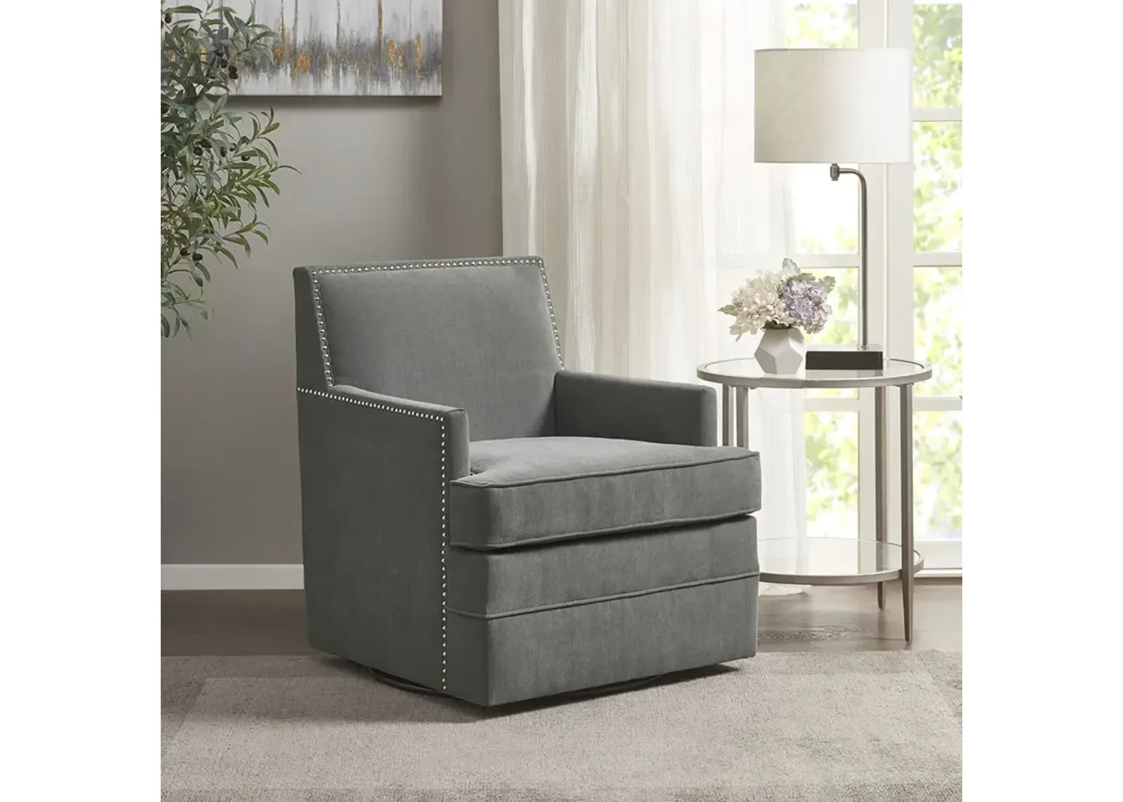 Madison Park Circa Grey Upholstered Swivel Chair