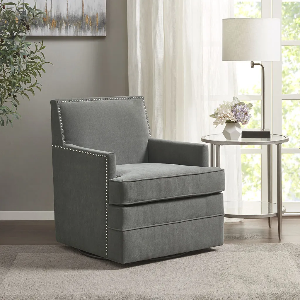 Madison Park Circa Grey Upholstered Swivel Chair