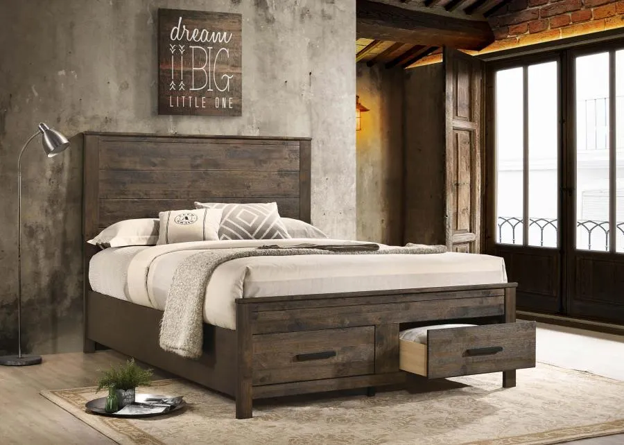 Woodmont Queen Storage Bed Rustic Golden Brown