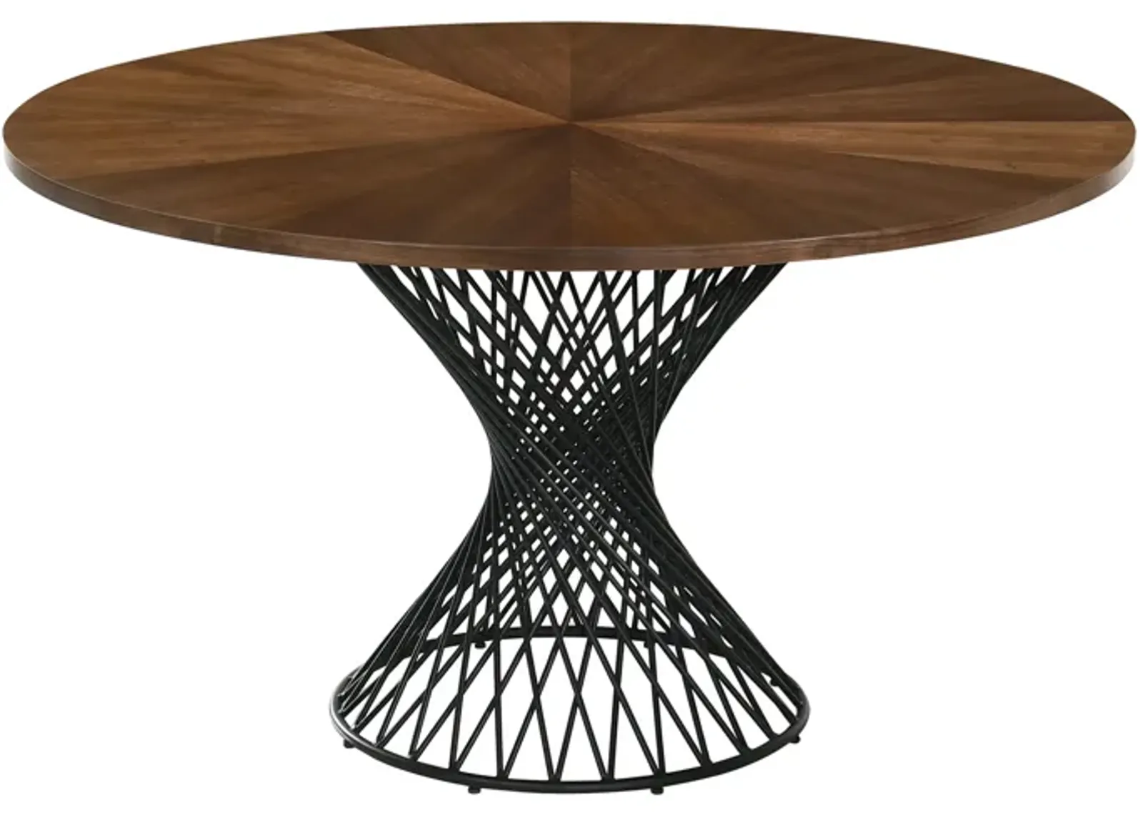 Cirque 54" Round Walnut Wood and Metal Pedestal Dining Table