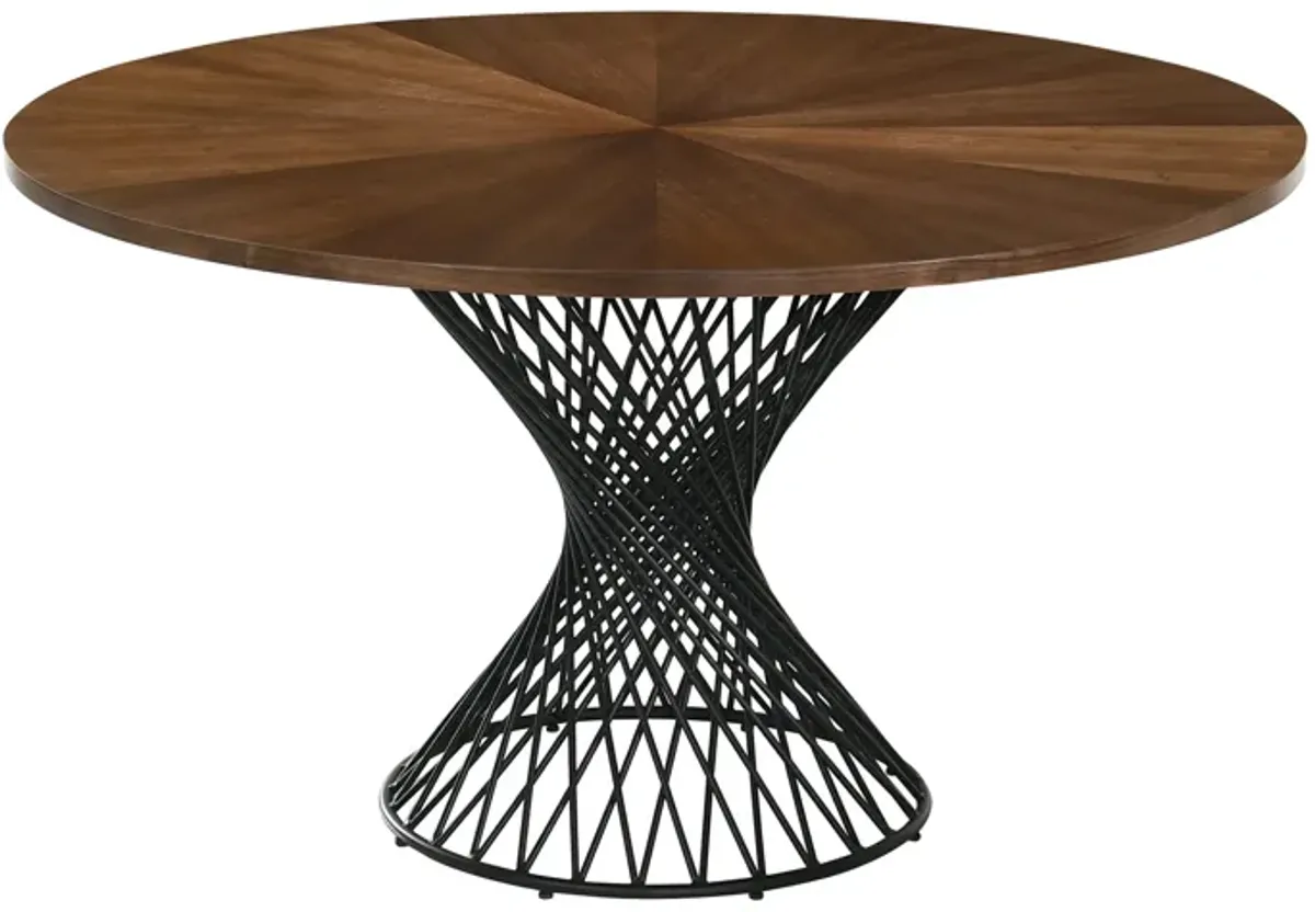 Cirque 54" Round Walnut Wood and Metal Pedestal Dining Table