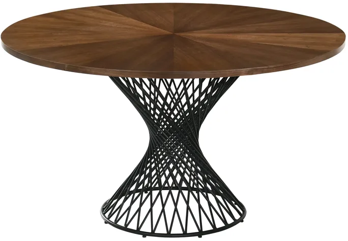 Cirque 54" Round Walnut Wood and Metal Pedestal Dining Table