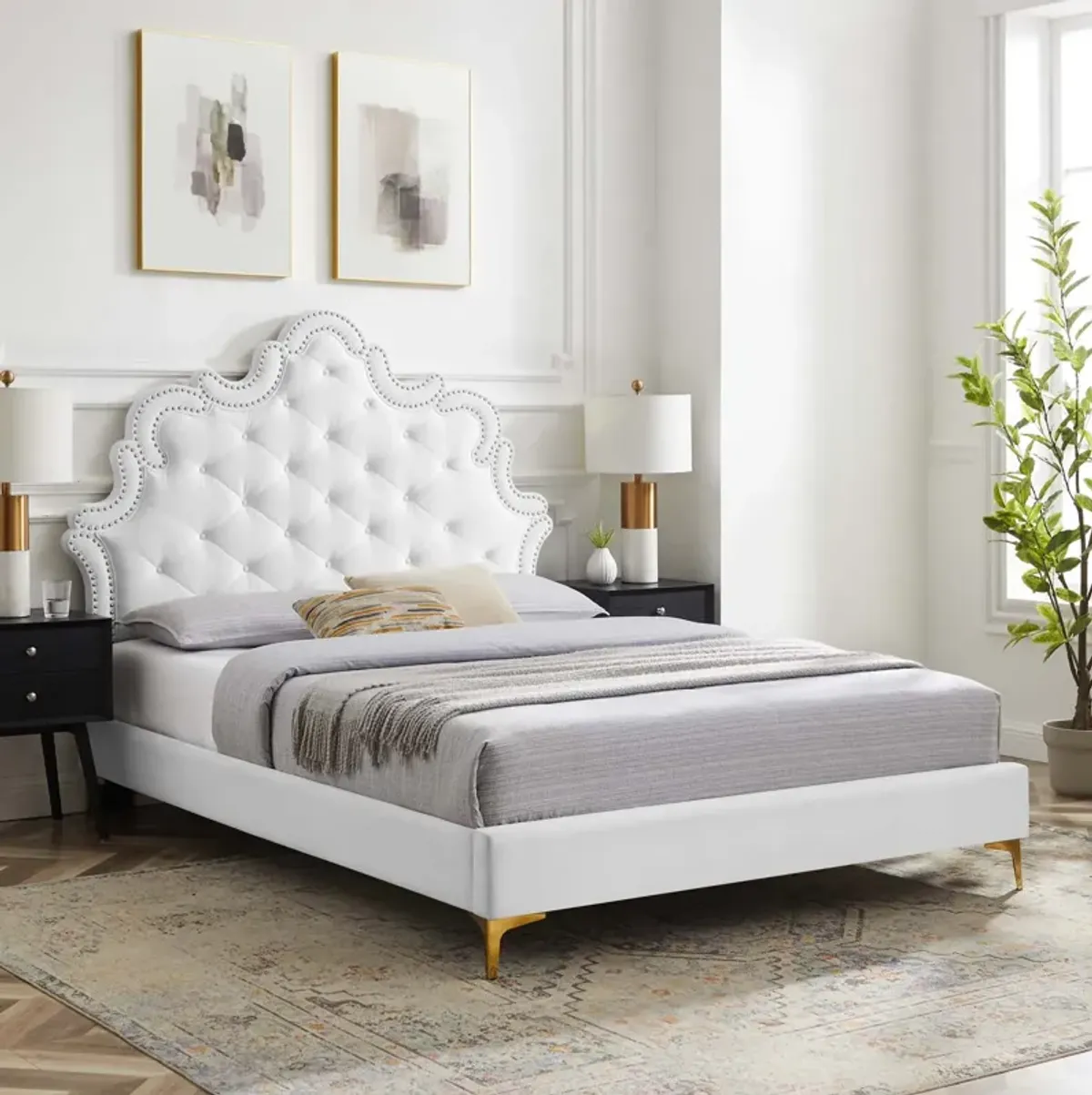 Sasha Button-Tufted Performance Velvet King Bed