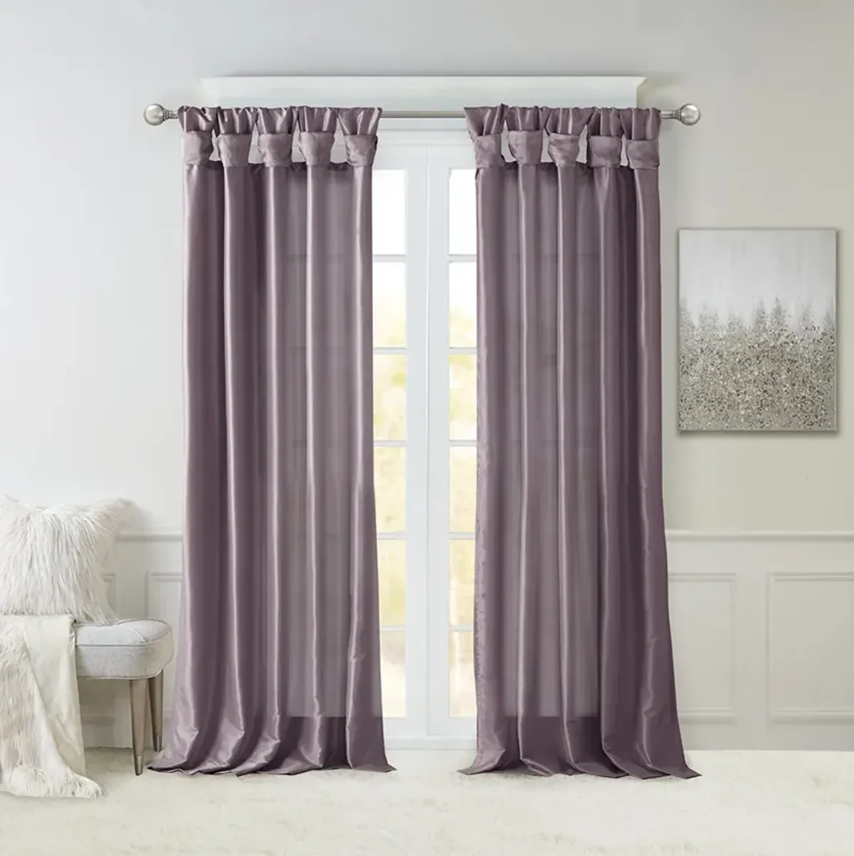 Madison Park Emilia Purple Twist Tab Lined Window Curtain Panel