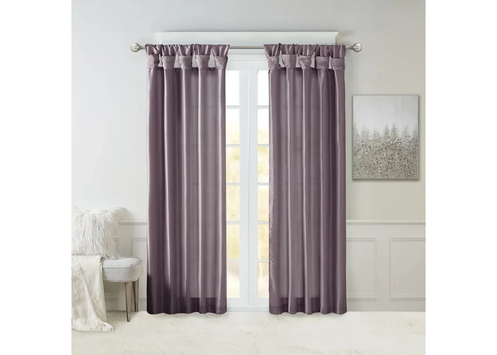 Madison Park Emilia Purple Twist Tab Lined Window Curtain Panel