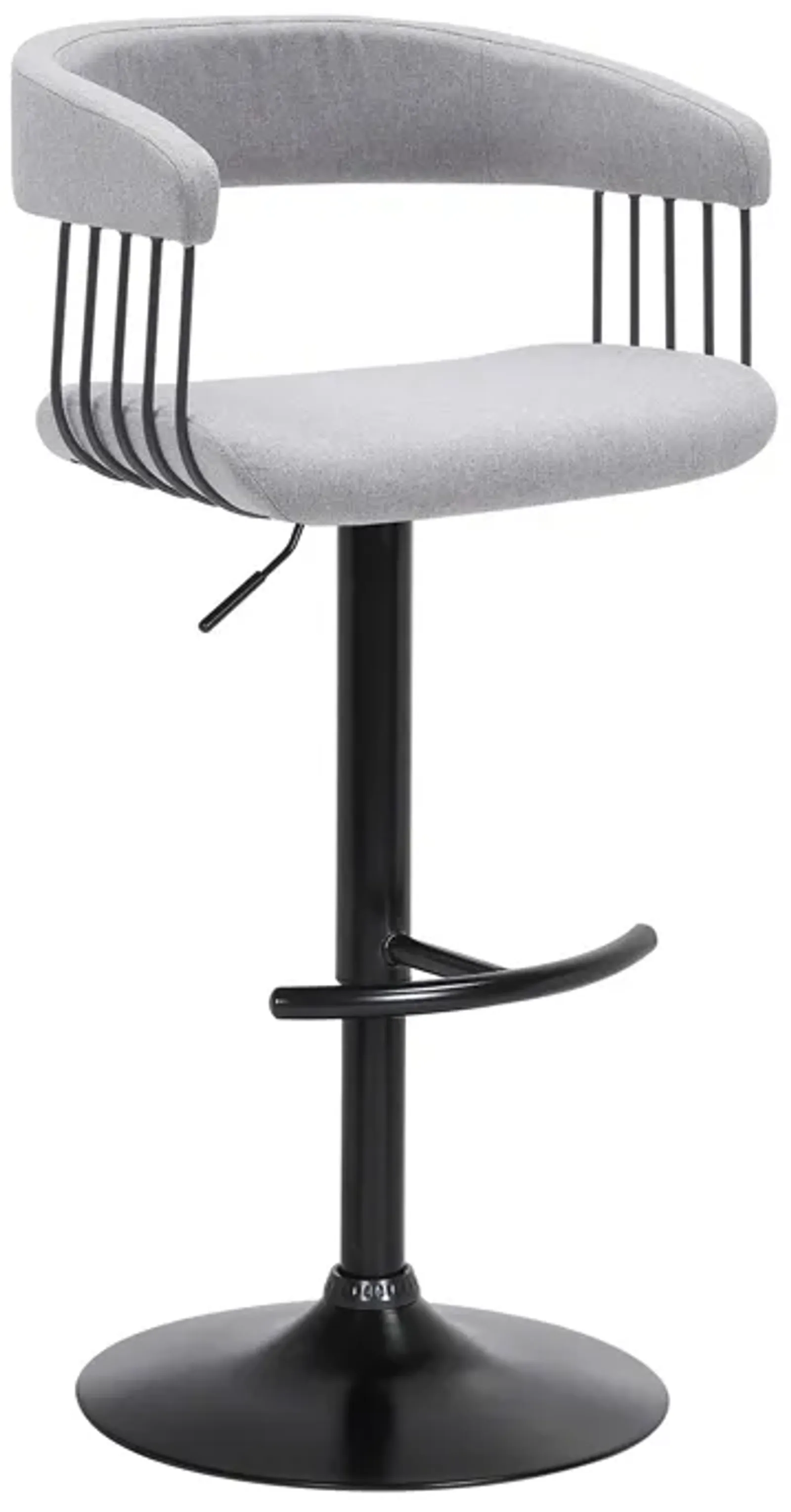 Calista Adjustable Bar Stool in Light Gray Fabric with Black Metal