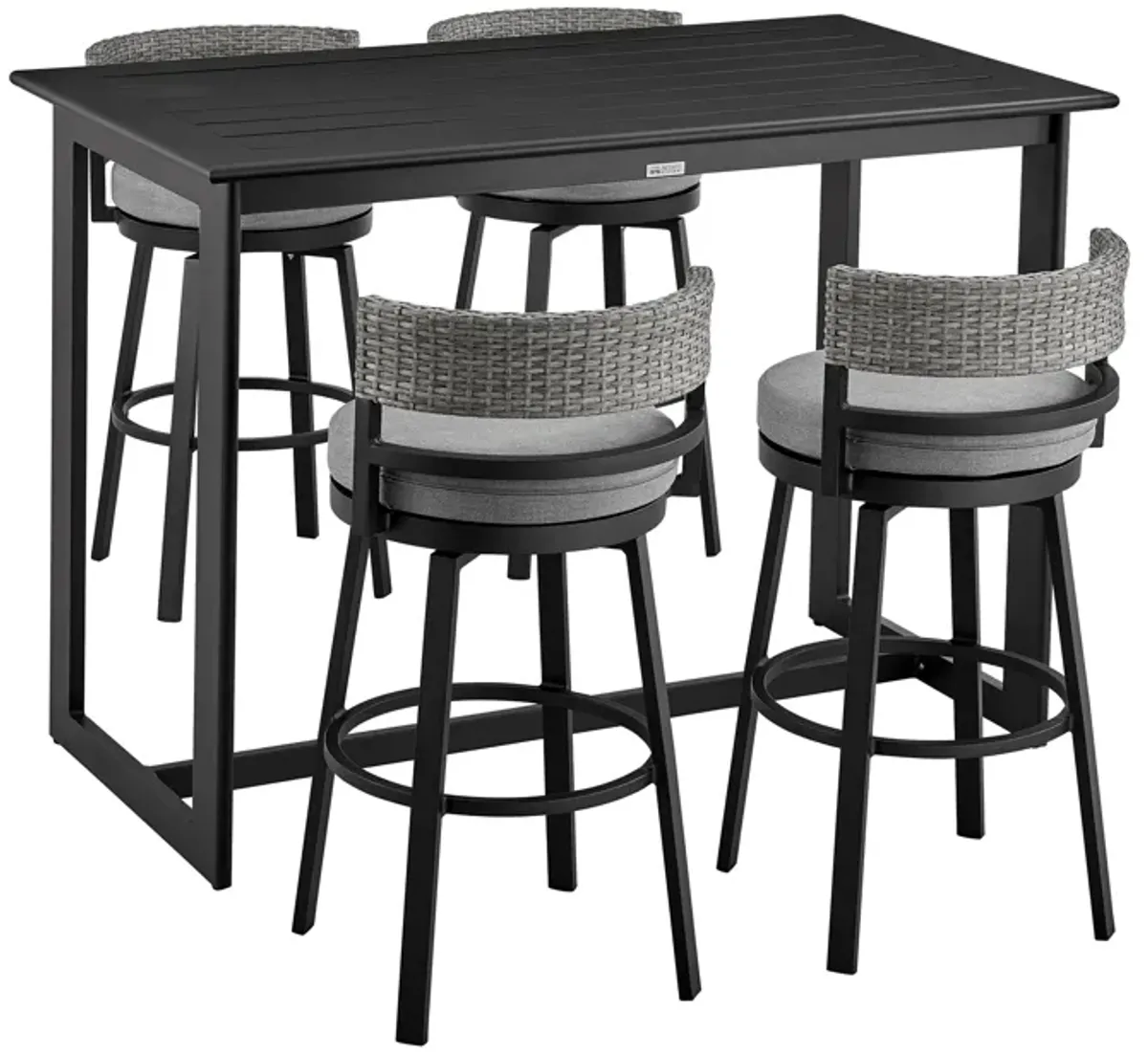 Encinitas Outdoor Patio 5-Piece Bar Table Set in Aluminum with Grey Cushions