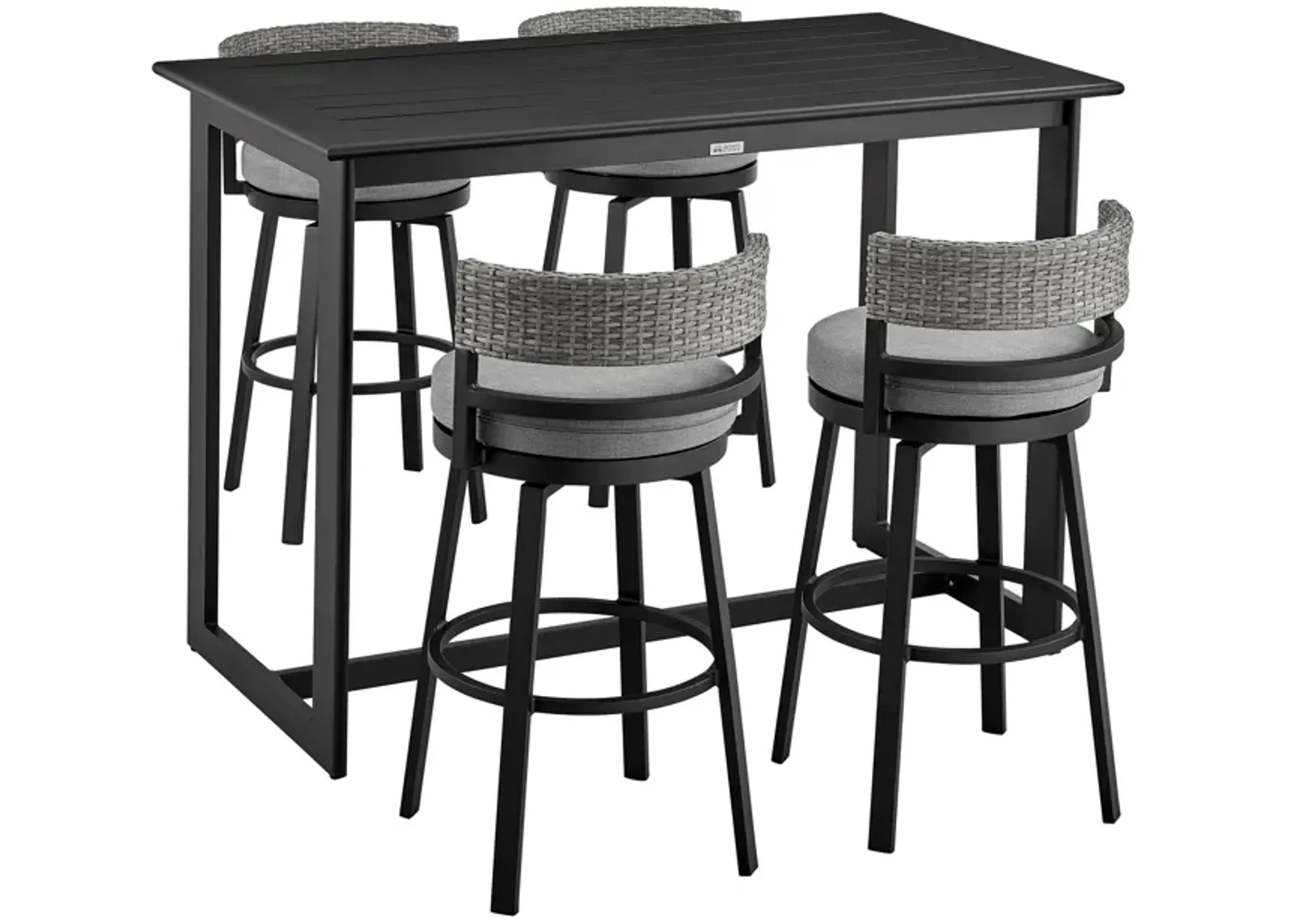 Encinitas Outdoor Patio 5-Piece Bar Table Set in Aluminum with Grey Cushions