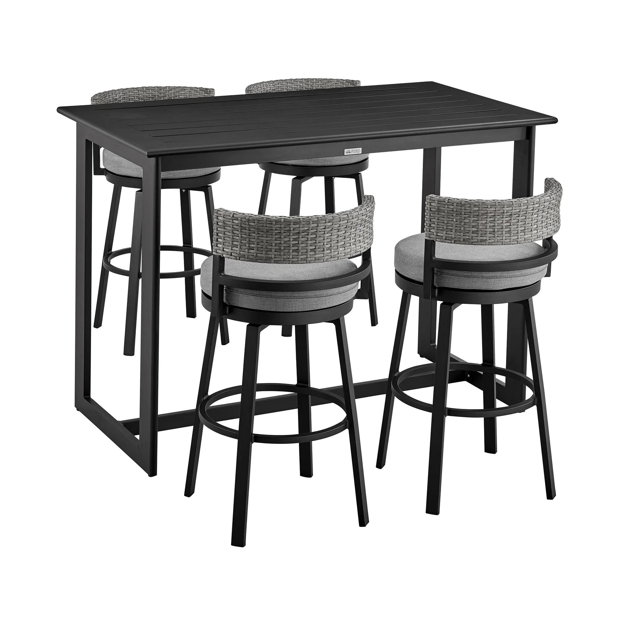 Encinitas Outdoor Patio 5-Piece Bar Table Set in Aluminum with Grey Cushions